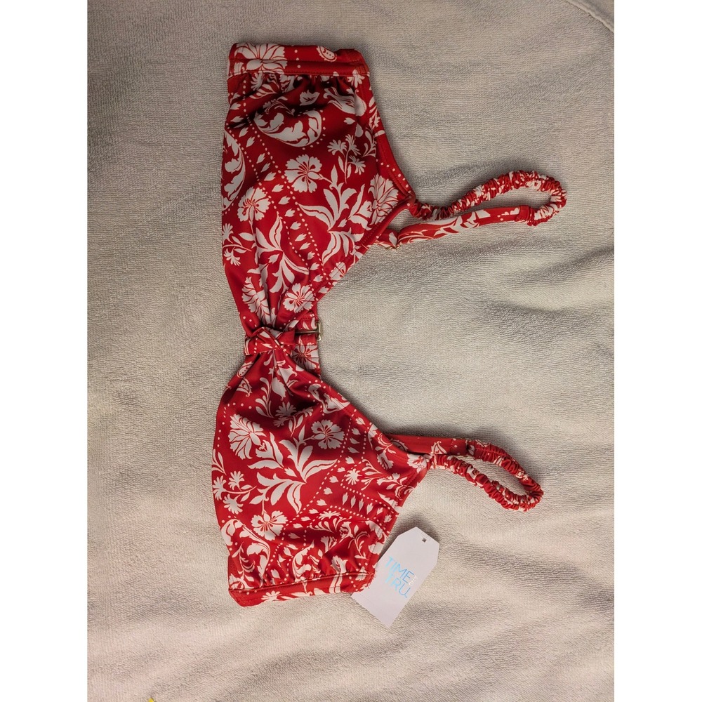 Time and Tru Womens Red White Floral Paisley Bandeau Bikini Top XL 16-18 NWT